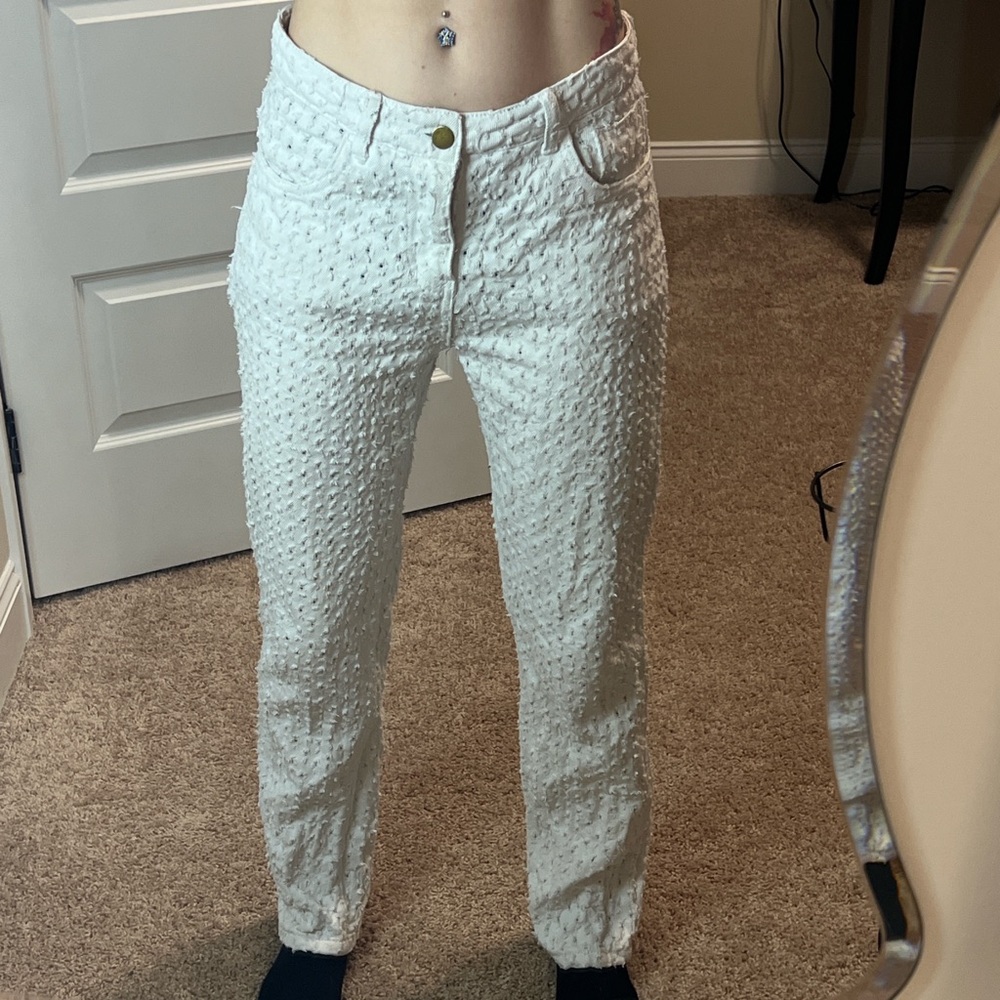 SHEIN White Textured Straight Leg Jeans